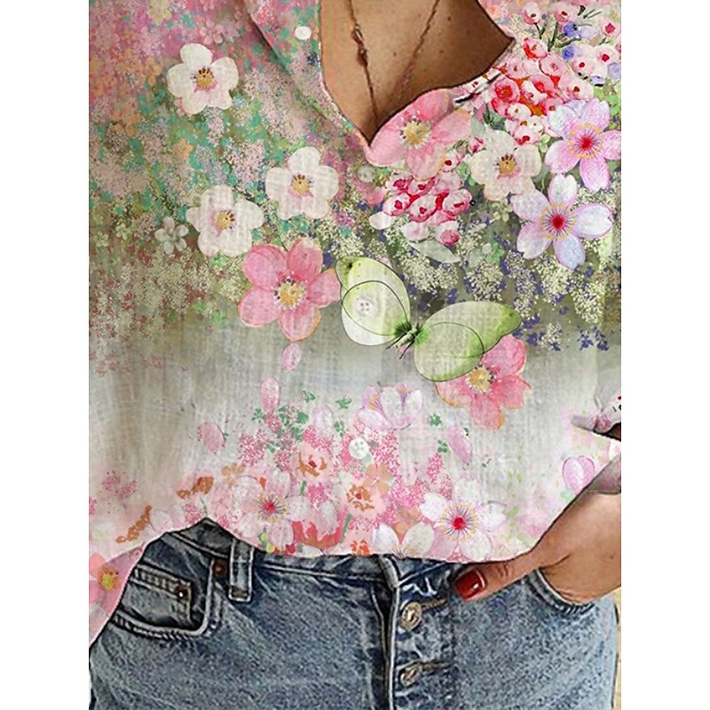 Women's Shirt Blouse Floral Stylish Casual Long Sleeve Shirt Collar Regular Tops Daily Buttons Print Purple Green Summer Spring3