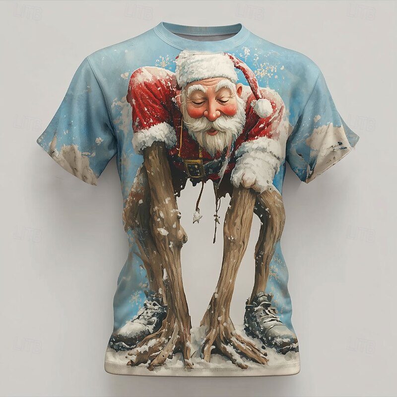 Christmas Men's Santa Claus Bigfoot T Shirt Short Sleeve T shirt 3D Print Crew Neck Shirt Daily Designer Artistic Vacation Party Street Red Blue Gray All Seasons Clothing Apparel S M L XL XXL XXXL2