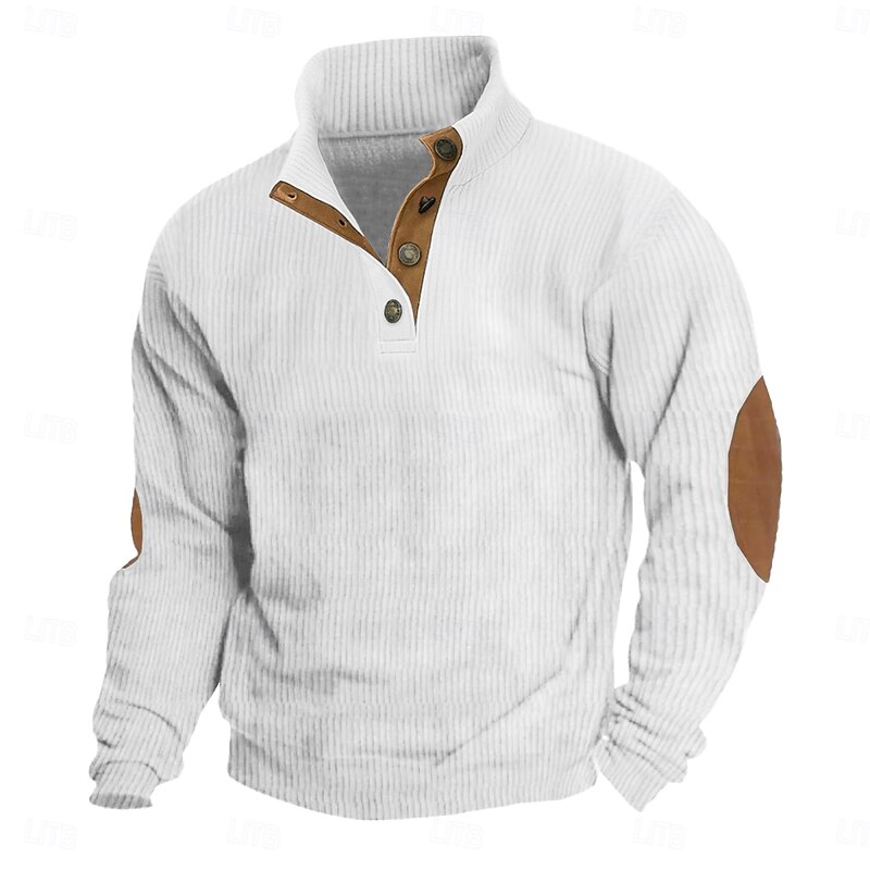 Men's Hoodie Sweatshirt Corduroy Pullover Hoodie Sweatshirt Pullover Black Army Green Navy Blue Gray Standing Collar Plain Patchwork Sports & Outdoor Casual Daily Streetwear Cool Sportswear Fall