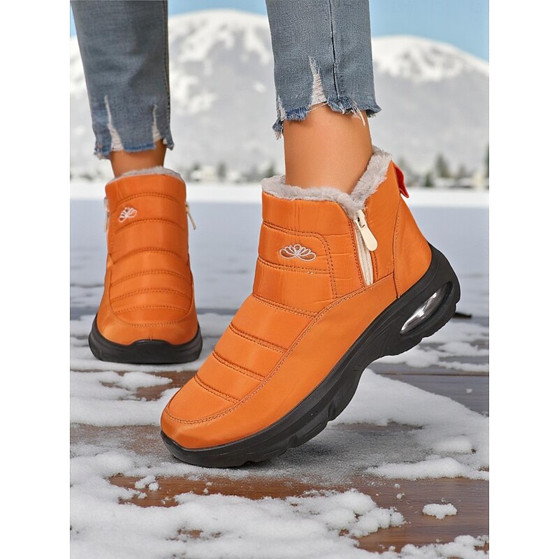 Women's Orange Waterproof Winter Snow Boots – Warm Fur-Lined Ankle Boots for Outdoor, Hiking and Cold Weather2