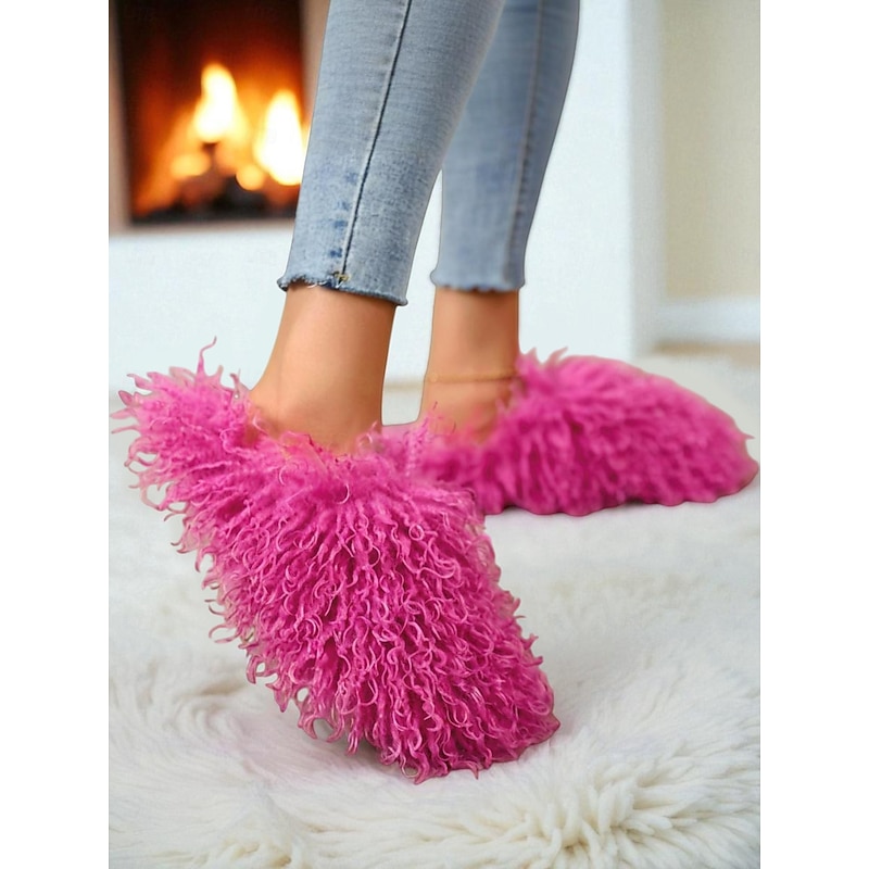 Women's Fuzzy Rose Pink Faux Fur Slippers with Cozy Plush Lining, Fluffy Indoor Winter House Shoes for Warmth & Comfort, Fun Statement Style for Home, Lounge & Holiday Relaxation3