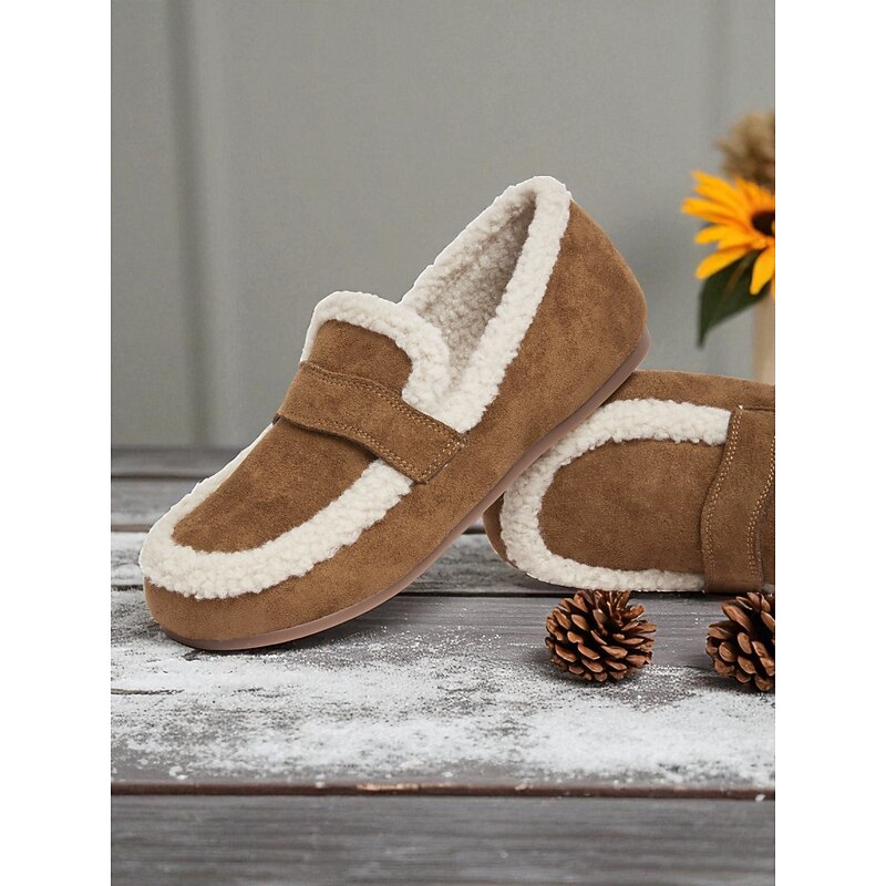 Women's Wide Width Faux Suede Moccasin Shoes with Plush Fur Lining, Comfortable Warm Loafers for Winter Lounge Wear & Casual Outfits3