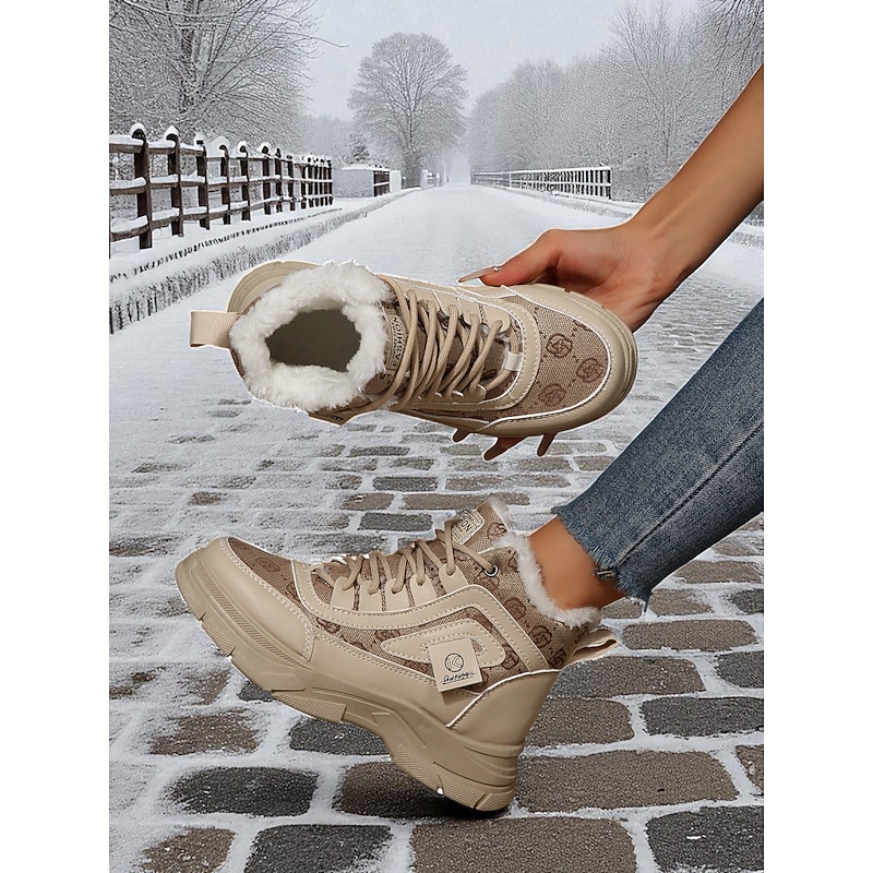 Women's Khaki Fur-Lined Combat Boots, Warm Casual Winter Boots with Anti-Slip Sole, Cozy Outdoor Footwear for Cold Weather & Travel3