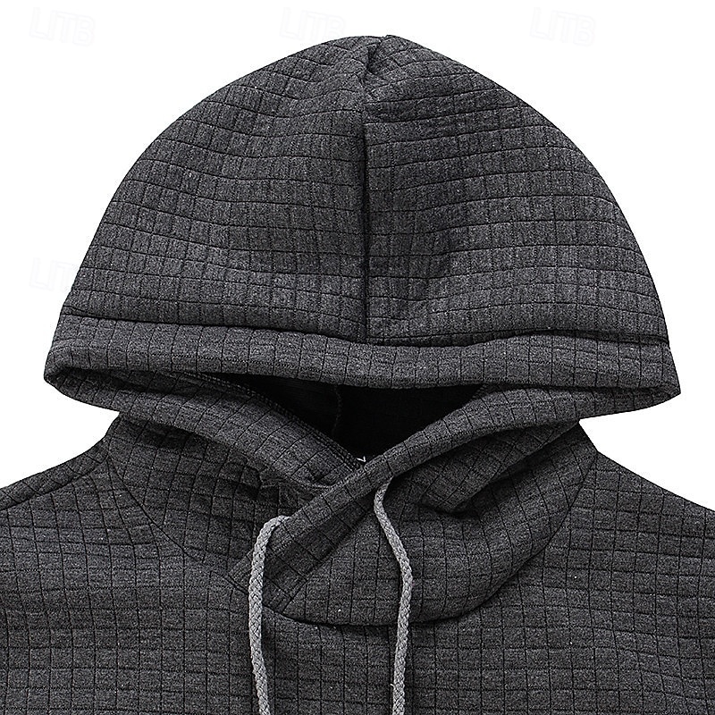 Men's Hoodie Waffle Hoodies Black White khaki Light Grey Dark Gray Solid Color Ribbed Textured Knit-texture Sports & Outdoor Casual Polyester Cool Winter Clothing Apparel Hoodies Sweatshirts  Long3