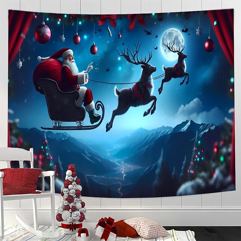 Christmas Tapestry Banners Blanket Santa Claus Winter Wonderland Cozy Party Living Room Dorm Shooting Backgrounds Yard Gift Home Decor2