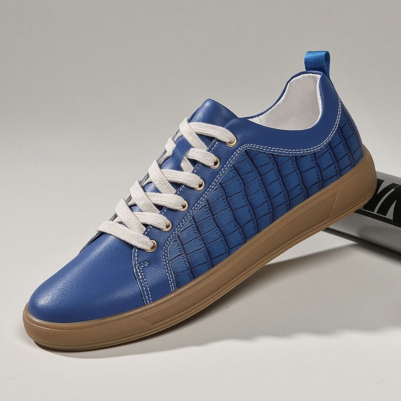 Men's Blue Low-Top Casual Sneakers with Quilted Side Design, Comfortable Lace-Up Walking Shoes for Daily Wear, Travel and Urban Street Style4