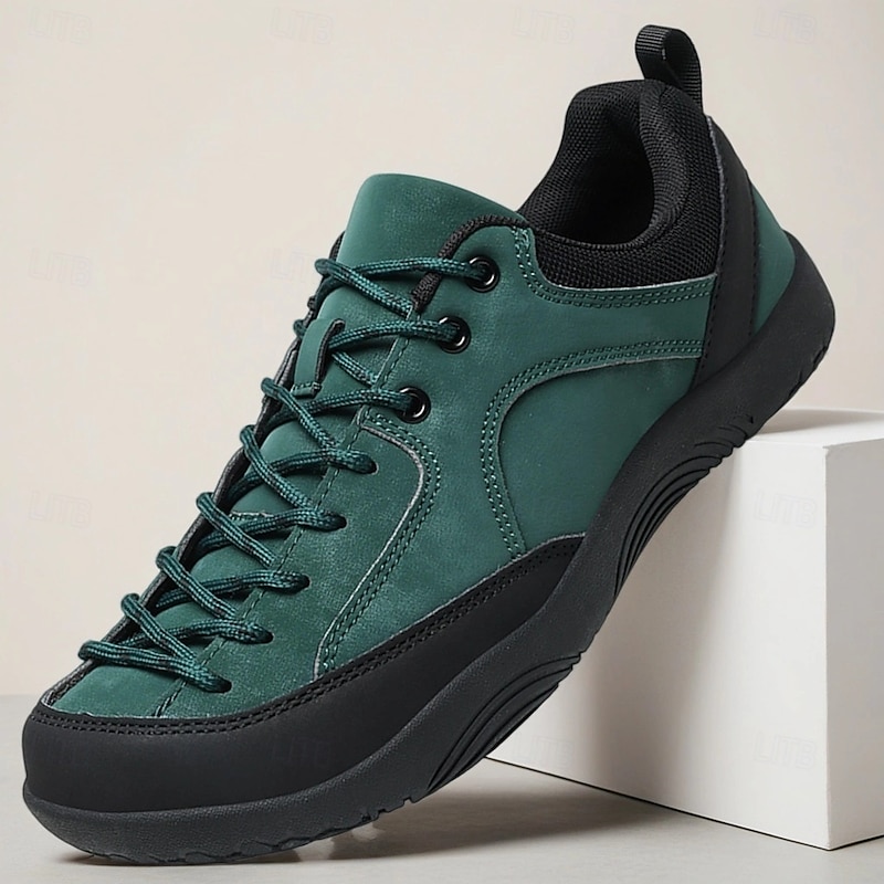 Men's Green Casual Sneakers with Soft Rubber Sole and Lace-Up Design, Comfortable Outdoor Walking Shoes for Travel, Sports and Everyday Fashion