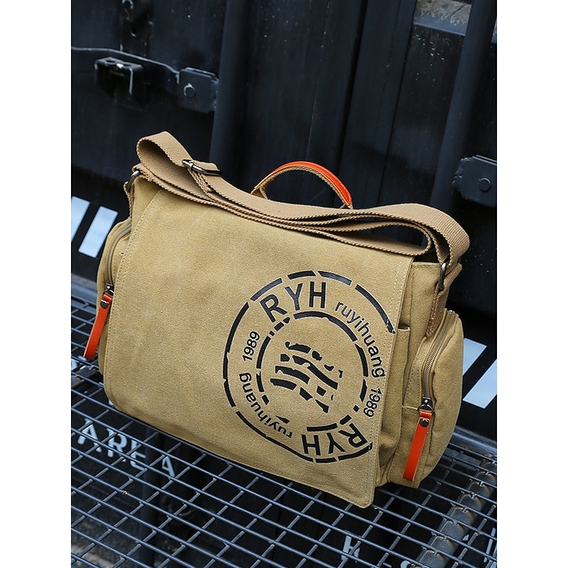 Men's Canvas Messenger Bag with Large Capacity, Vintage Crossbody Shoulder Satchel for Laptop, Books and Travel