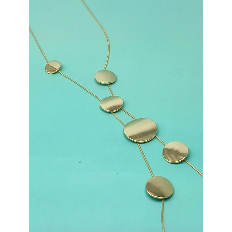 Women's Geometric Disc Pendant Long Necklace – Modern Minimalist Layered Jewelry for Elegant Parties, Formal Events and Daily Fashion4