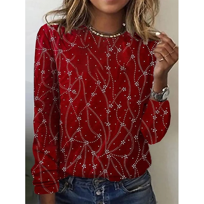 Women's T Shirt Floral Graphic Abstract Fashion Casual Long Sleeve Crew Neck Round Neck Regular Tops Daily Weekend Print Black Red Blue Green Summer Spring Fall