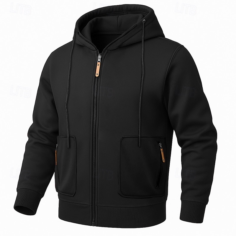 Men's Hoodie Full Zip Hoodie Fleece Hoodie Fleece lined Hoodie Black Burgundy Hooded Plain Sports & Outdoor Casual Daily Streetwear Cool Sportswear Fall Winter Clothing Apparel Hoodies Sweatshirts2