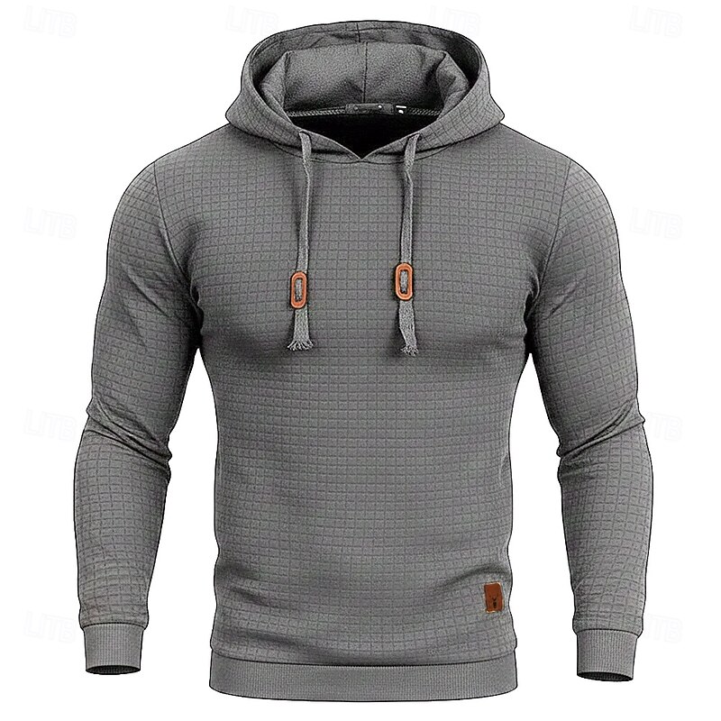 Men's Hoodie Waffle Hoodies Black White khaki Light Grey Dark Gray Solid Color Ribbed Textured Knit-texture Sports & Outdoor Casual Polyester Cool Winter Clothing Apparel Hoodies Sweatshirts  Long