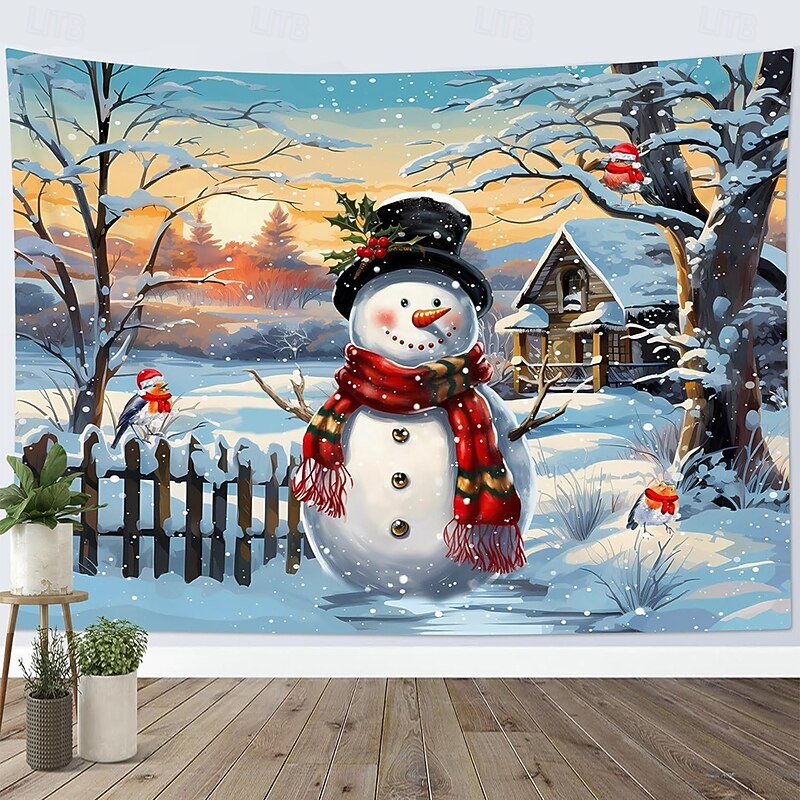 Christmas Tapestry Banners Blanket Snowman Winter Wonderland 3D Cozy Party Living Room Dorm Shooting Backgrounds Yard Gift Home Decor