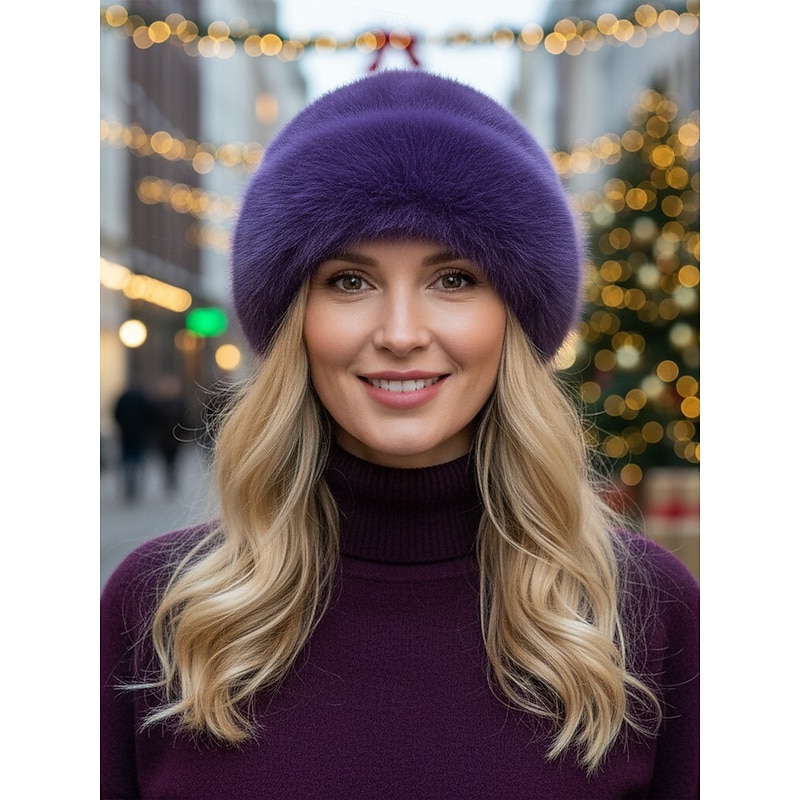 Women's Faux Fur Winter Beret Hats, Soft Fluffy Warm Vintage Style Caps, Elegant Multi-Color Beanies for Christmas Outfits & Cold Weather2