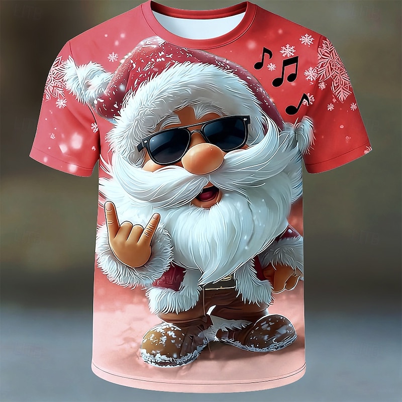 Christmas Men's Santa Claus T Shirt Short Sleeve T shirt 3D Print Crew Neck Shirt Daily Designer Artistic Vacation Party Street Light Blue Red Purple All Seasons Clothing Apparel S M L XL XXL XXXL3