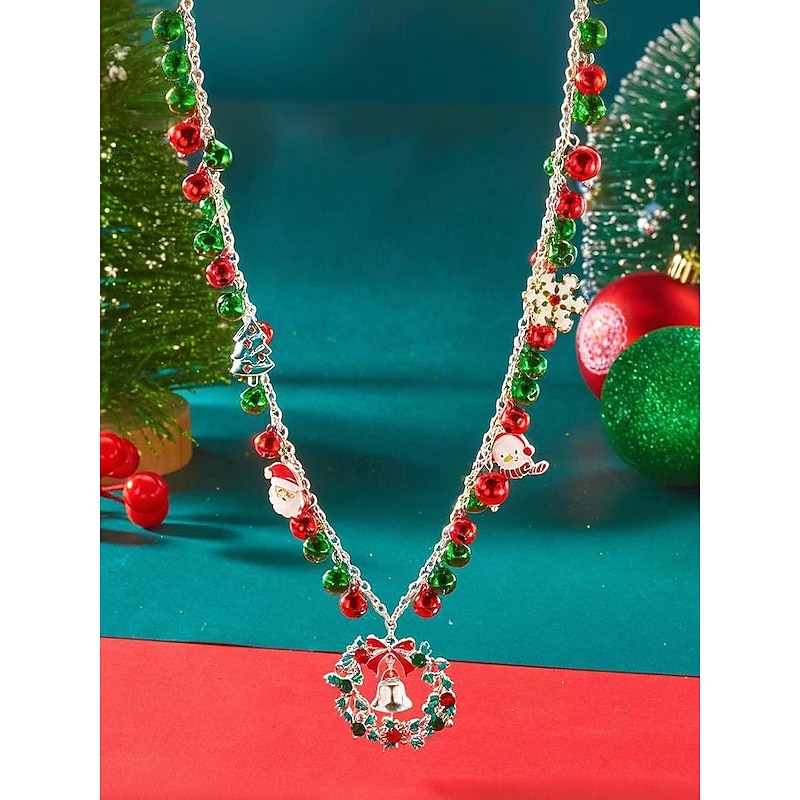 Women's Christmas Charm Necklace, Festive Pendant Chain Jewelry with Snowman, Reindeer, and Holiday Bells, Cute Xmas Accessories for Parties & Gifts2