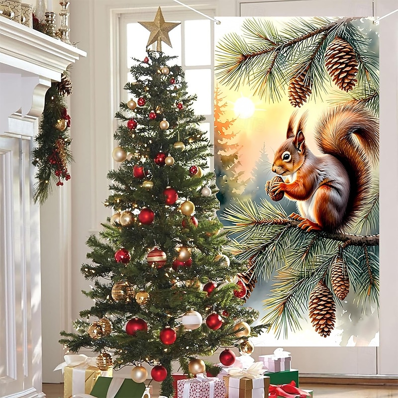 Christmas Posters Door Cover Outdoor Banners Squirrel Cute 3D Party Dorm Teens Room College Dorm Guys Man Cave Frat Bedroom Shooting Backgrounds Home Decor3