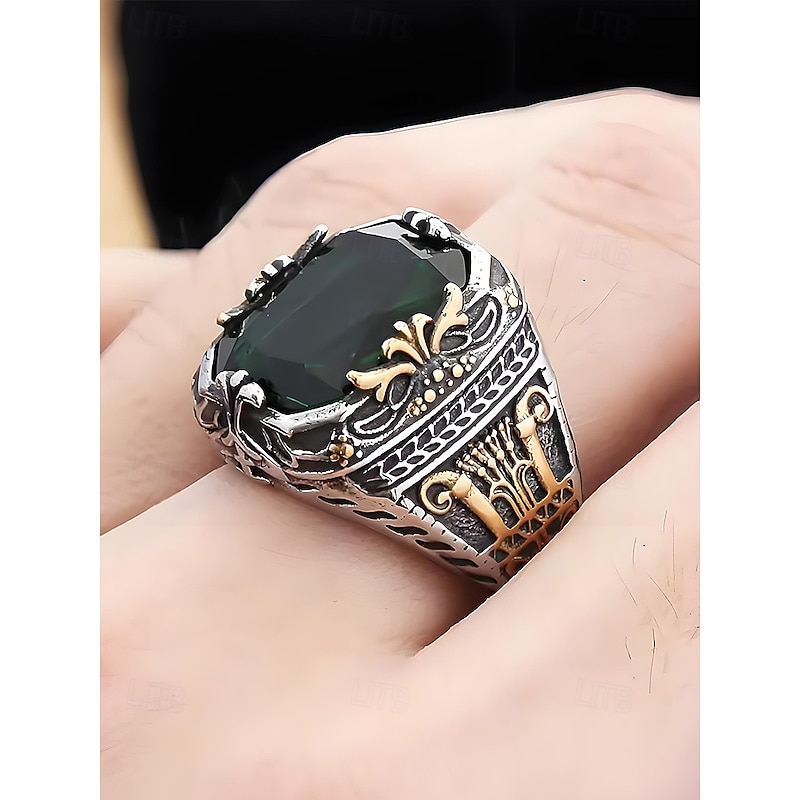 Men's Alloy Gemstone Ring, Vintage Gothic Statement Jewelry with Large Stone, Multiple Colors Fashion Accessory, Unique Christmas Gift for Parties & Daily Wear2