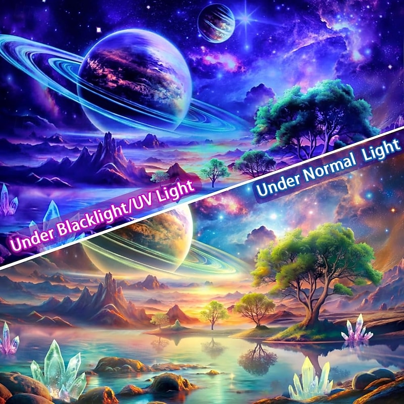 Beautiful Galaxy Tree of Life Crystal Planet Reflection Hanging Tapestry Wall Art Large Tapestry Mural Decor Photograph Backdrop Blanket Curtain Home Bedroom Living Room Decoration4