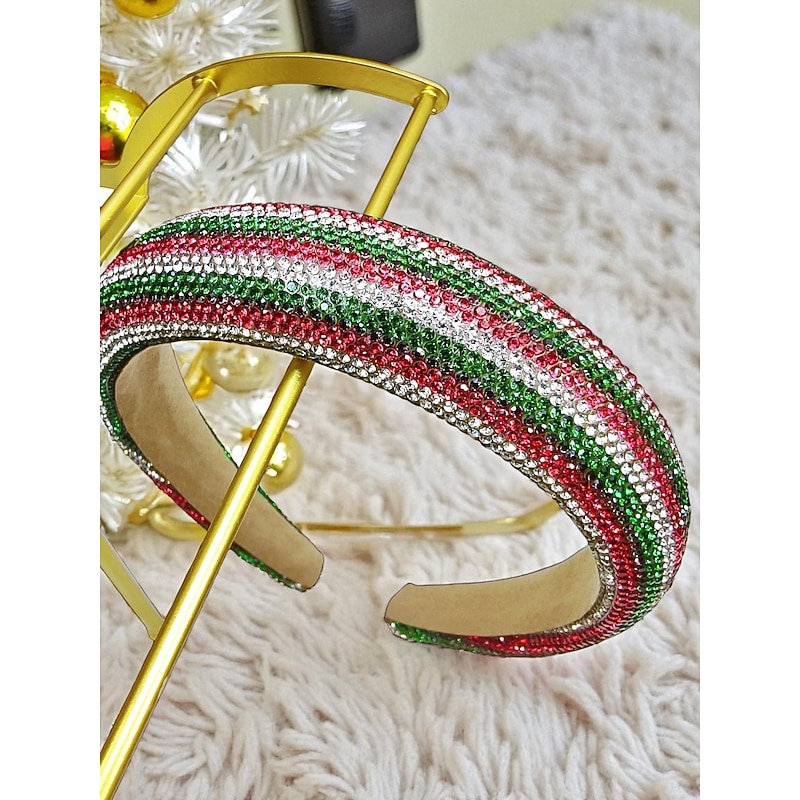 Women's Christmas Beaded Headband, Festive Red Green Zigzag Hair Accessory for Holiday Parties & Winter Outfits4