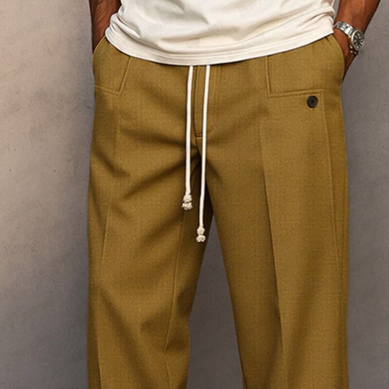 Men's Trousers Dress Pants Slacks Baggy Pants Casual Pants Drawstring Elastic Waist Plain Comfort Full Length Outdoor Party Business Fashion Streetwear Black Navy Blue Inelastic2