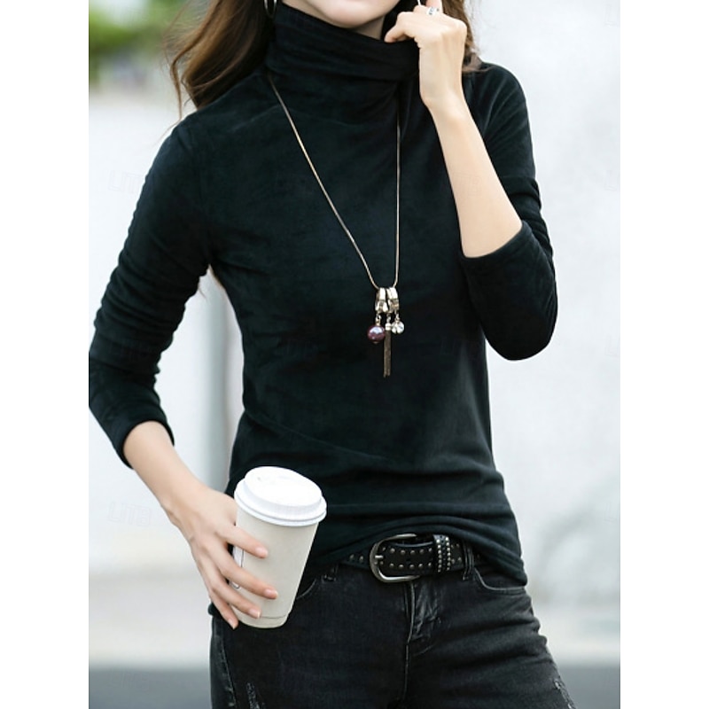 Women's Blouse Solid Color Elegant Stylish Basic Long Sleeve Turtleneck Regular Tops Daily Ruched Black Red Purple Green Gray Fall Winter4