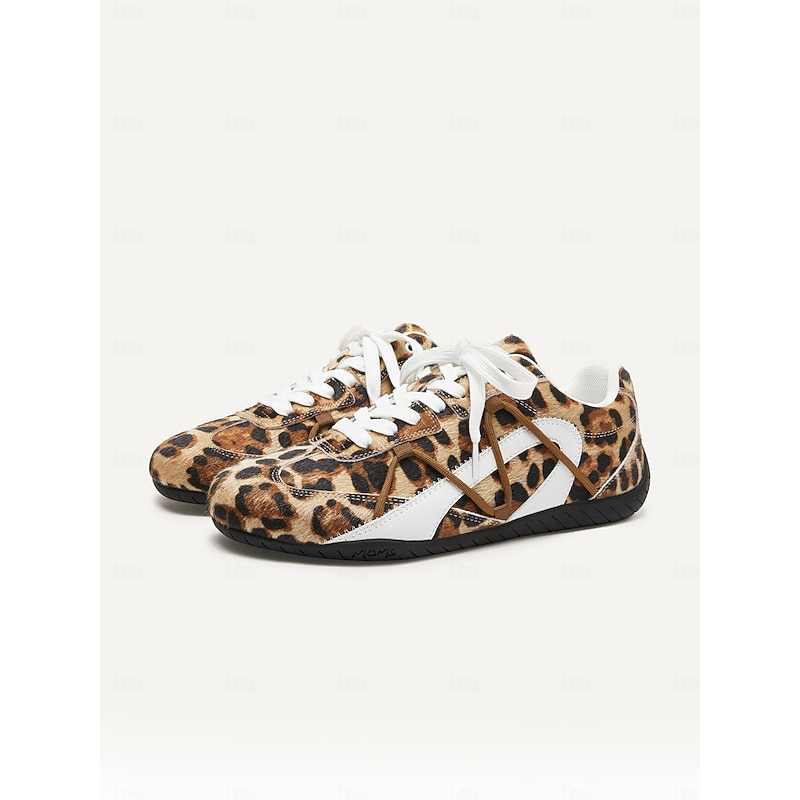 Women's Leopard Print Lace-Up Sneakers, Lightweight Casual Fashion Trainers for Streetwear, Travel & Everyday Outfits