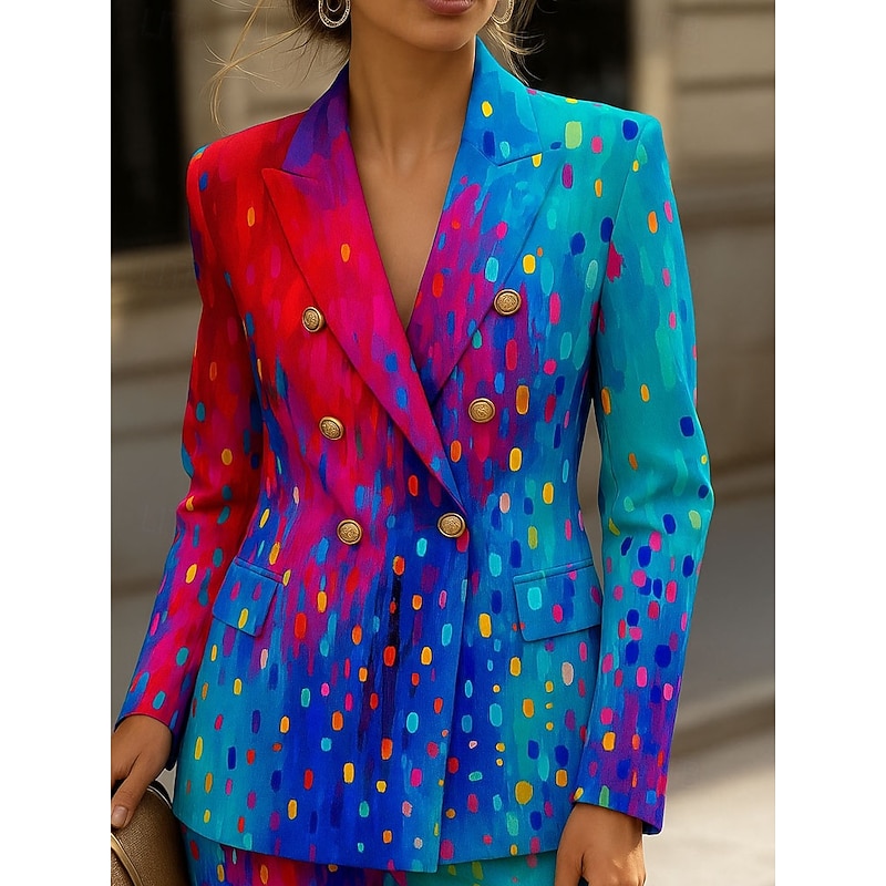 Women's Blazer Windproof Warm Buttons Formal Floral Casual Holiday Going out Casual Daily Regular Notch Lapel Regular Fit Long Sleeve Outerwear Yellow Blue Purple Spring Fall2