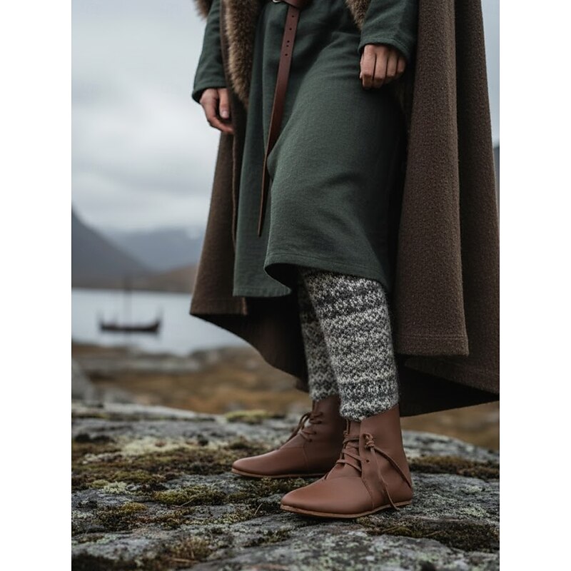 Women's Brown Faux Leather Medieval Lace-Up Boots, Viking Style Retro Renaissance Footwear for LARP, Reenactments & Historical Festivals2