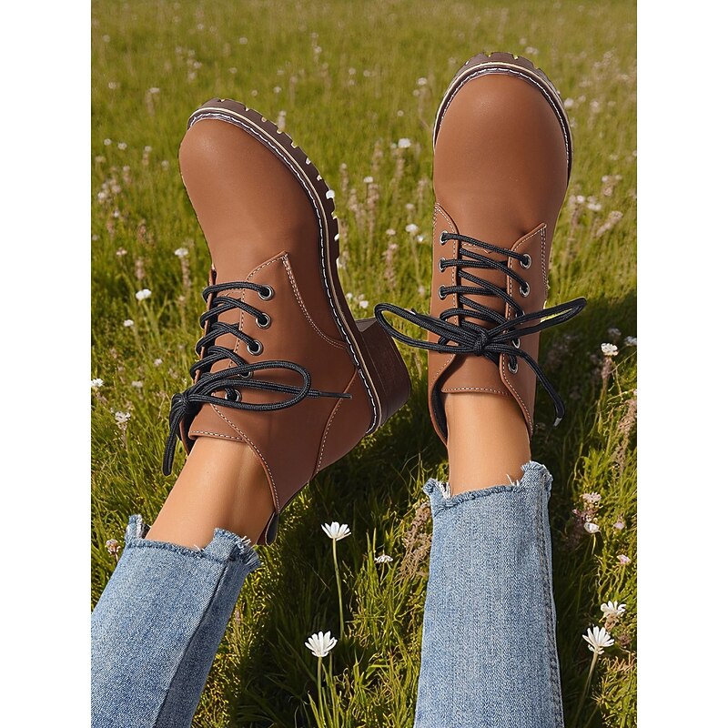 Women's Brown Lace-Up Ankle Boots – Stylish Casual Boots for Casual Wear and Outdoor Adventures3
