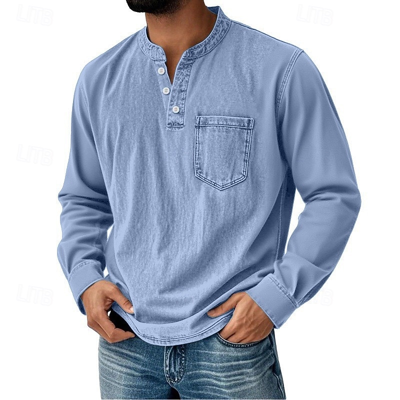 Men's Vintage Henley Shirt T shirt Tee Long Sleeve Retro Vintage Casual Casual Spring Fall All Seasons Black Pink Purple Blue Brown Henley Henley T-Shirt2