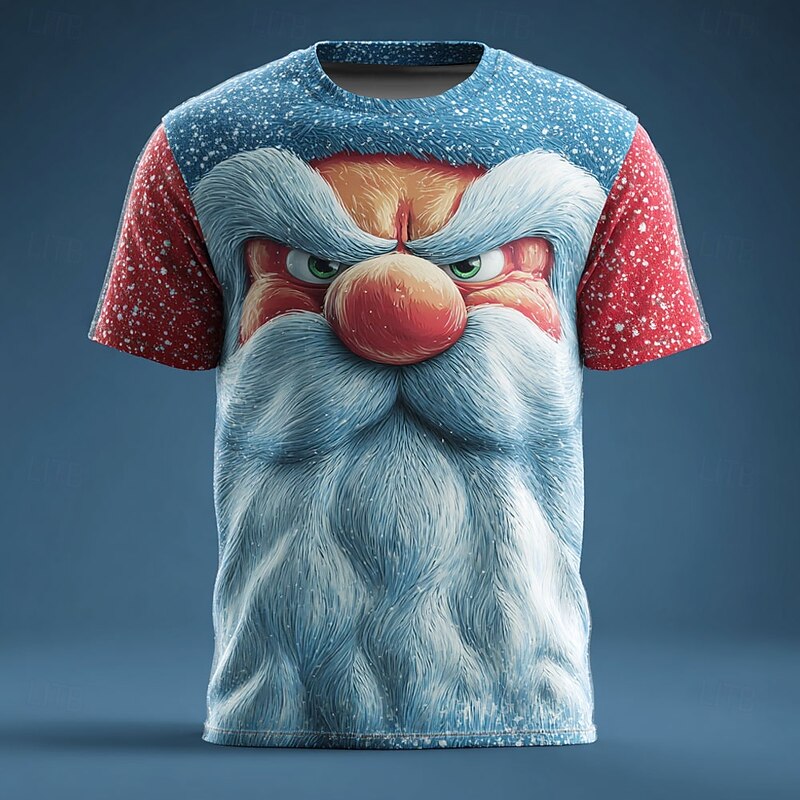 Christmas Men's Santa Claus 3D Cartoon T Shirt Short Sleeve T shirt 3D Print Crew Neck Shirt Daily Designer Artistic Vacation Party Street Light Blue Red Red 2 All Seasons Clothing Apparel S M L XL2