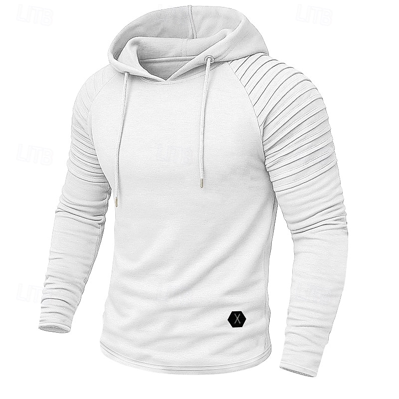 Men's Hoodie Pullover Hoodie Sweatshirt Ribbed Knit Black White Wine Army Green Khaki Hooded Plain Drawstring Patchwork Color Block Sports & Outdoor Casual Daily Streetwear Cool Sportswear Spring