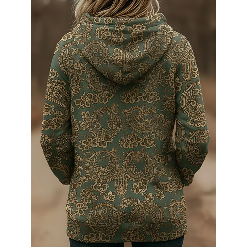 Women's Pullover Hoodies Paisley Butterfly Vintage Casual Long Sleeve Hooded Regular Tops Dailywear Casual Sports Drawstring Pocket Print Green Spring Fall2