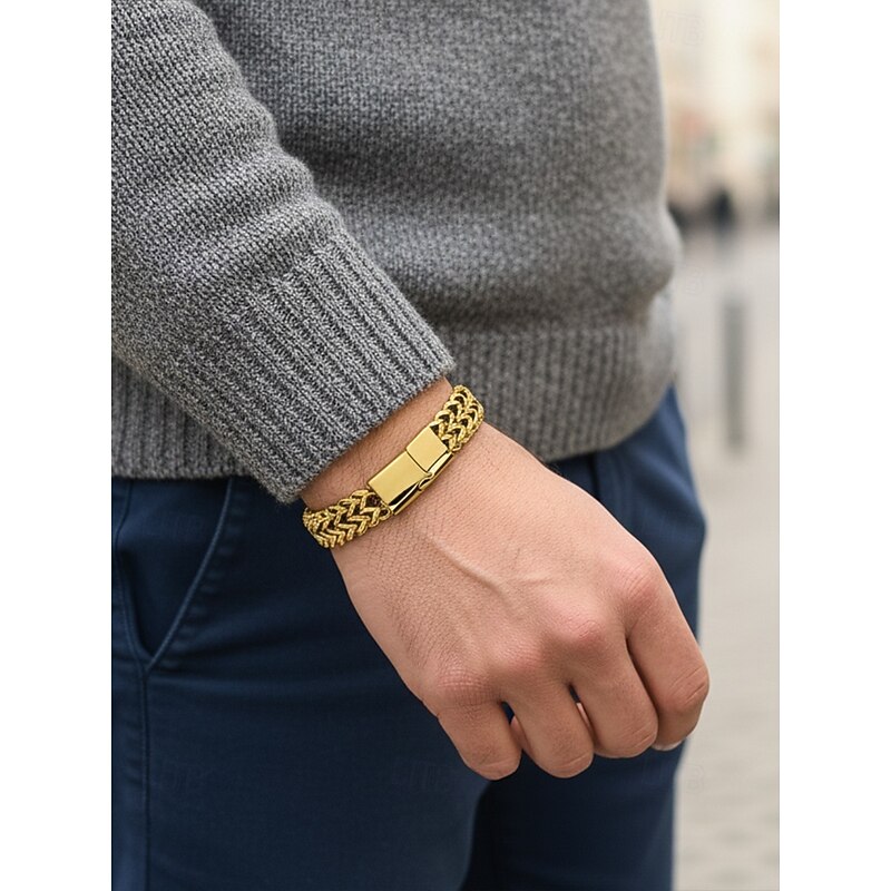 Men's Stainless Steel Braided Chain Bracelet with Magnetic Clasp – Modern Fashion Jewelry for Casual, Business and Party Wear