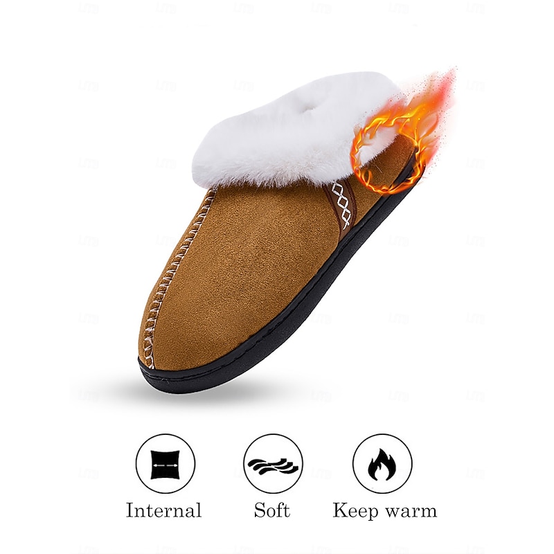 Women's Warm Fleece Lined Slippers with Faux Fur Collar, Cozy Non-Slip Indoor Shoes, Stylish Winter House Slippers for Ladies & Holiday Comfort4