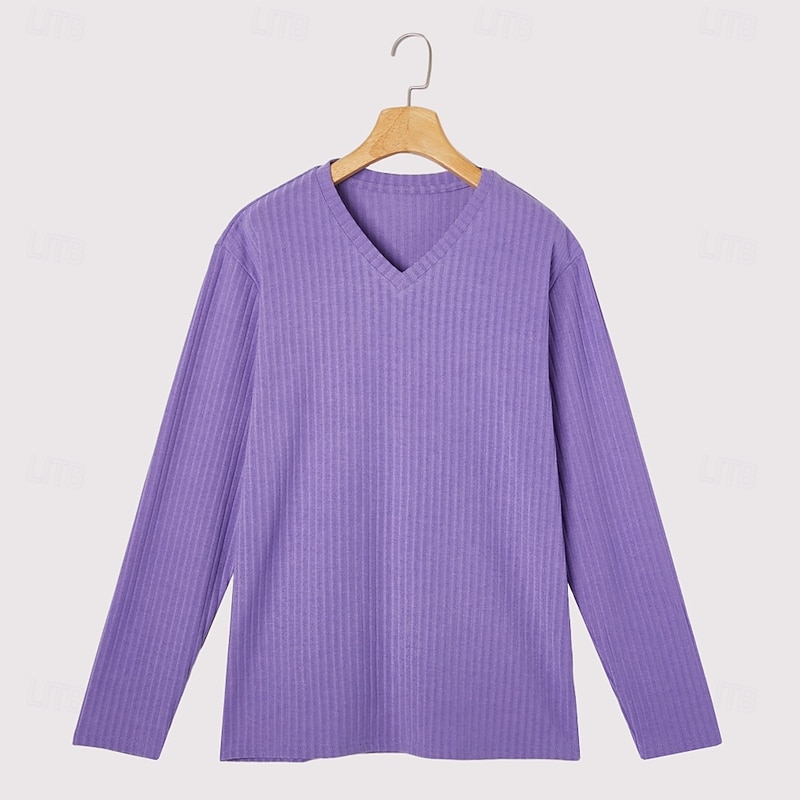 Men's Slim Fit Ribbed V-Neck Long Sleeve Shirt  Fitted Casual Knit Muscle Tee Top Spring Fall Winter Plain Pit Strip Fashion Designer Basic Knitting Vacation Street Casual Black White Purple T-Shirt3