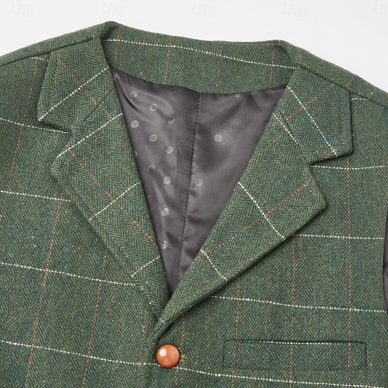 Men's Retro Vintage Vest Herringbone Tailored Fit Notch Single Breasted More-button Blue Green Khaki 20234
