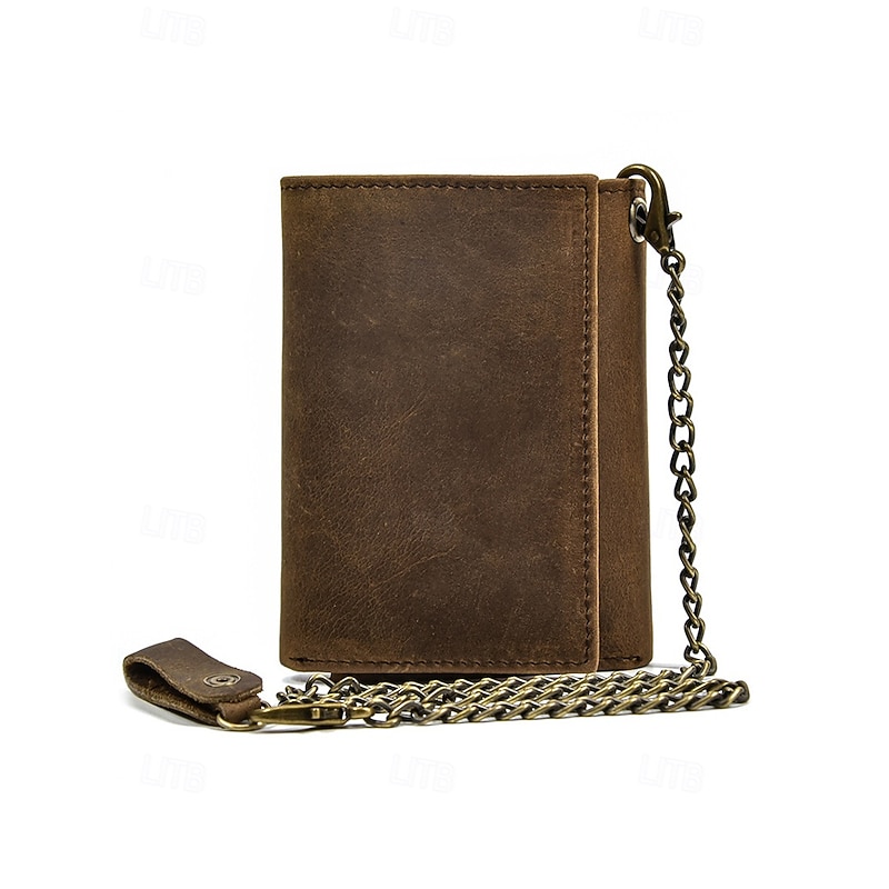 Men's Genuine Leather Wallet with Key Slot & Chain, Vintage Bifold Card Holder, Multi-Functional Coin Purse for Daily Use & Travel4