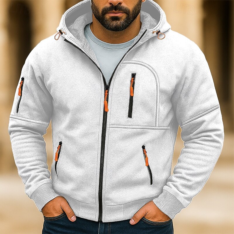 Men's Hoodie Full Zip Hoodie Fleece Hoodie Fleece lined Hoodie Black White Burgundy Navy Blue Royal Blue Hooded Plain Patchwork Sports & Outdoor Casual Daily Streetwear Cool Sportswear All Seasons2