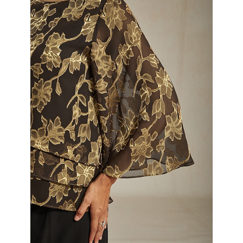 Women's Blouse Chiffon Tops Floral Elegant Stylish Casual Crew Neck Regular Tops Wedding Guest Date Night Outfits Cocktail Attire Lace Gold Spring Fall Winter3