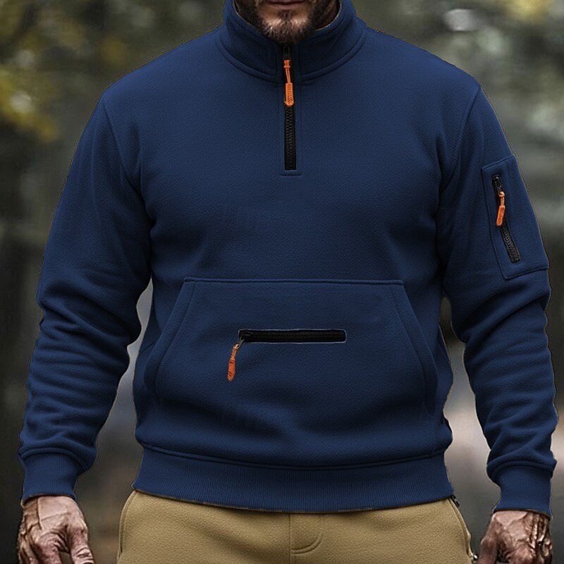 Men's Sweatshirt Quarter Zip Sweatshirt Black Navy Blue Khaki Light Grey Dark Gray Standing Collar Plain Pocket Sports & Outdoor Daily Holiday Polyester Streetwear Basic Casual Spring Fall Clothing3