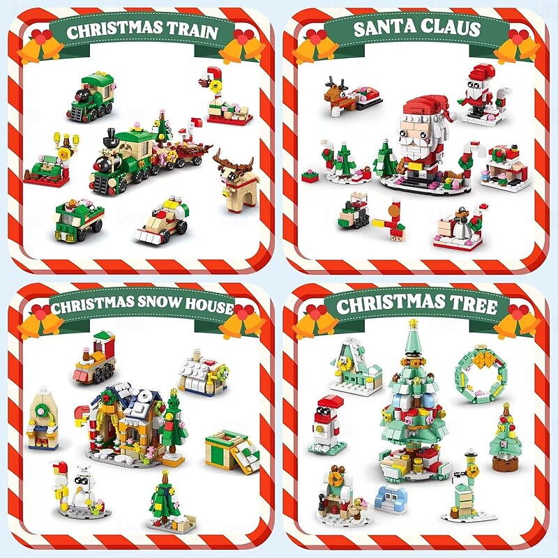 Christmas Advent Calendar Building Blocks for Kids Xmas Countdown Gift, 2025 Christmas Countdown Toy Set with 24 Daily Surprises, Includes Christmas Tree, Train & House Building Sets, Holiday Gift for Boys & Girls2