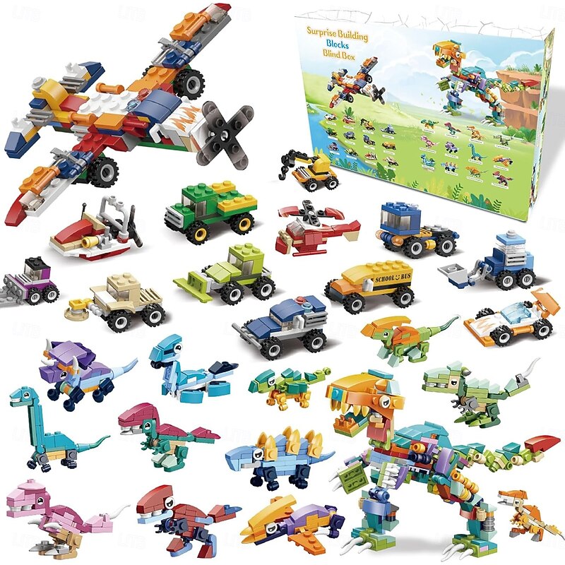 Advent Calendar Building Blocks for Kids, Christmas Countdown Gift Set with 24 Surprise Toys Inside, Dinosaur and Car Mini Bricks Set for Boys Girls Age 5+, Xmas Holiday Collectible Toy Set