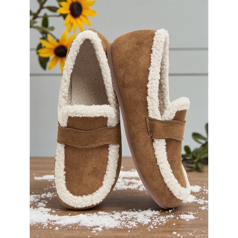 Women's Wide Width Faux Suede Moccasin Shoes with Plush Fur Lining, Comfortable Warm Loafers for Winter Lounge Wear & Casual Outfits2