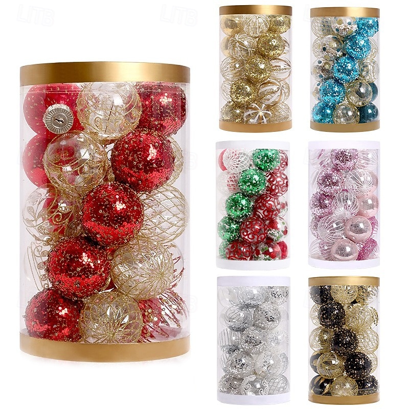 25pcs Christmas Tree Balls Baubles Ornaments, 6cm/2.36inch Xmas Decorations, Premium Painted PET Christmas Ball Set for Holiday Tree Decor, Home, Party & Festive Decoration