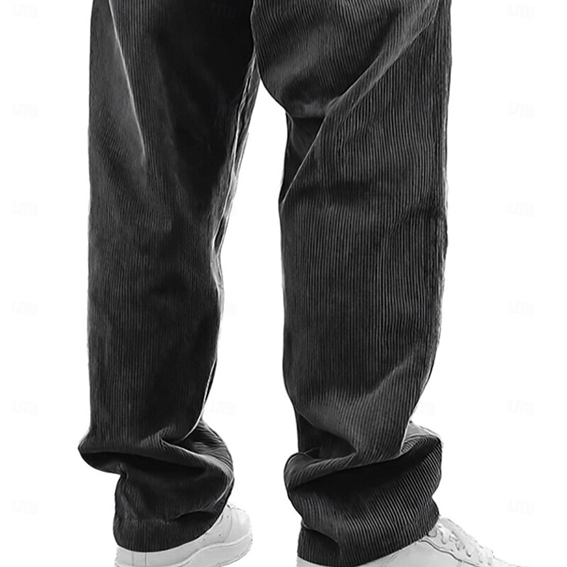 Men's Trousers Corduroy Pants Baggy Pants Casual Pants Straight Leg Sweatpants Drawstring Elastic Waist Solid Color Comfort Full Length Outdoor Daily Streetwear Fashion Classic Style Black White4