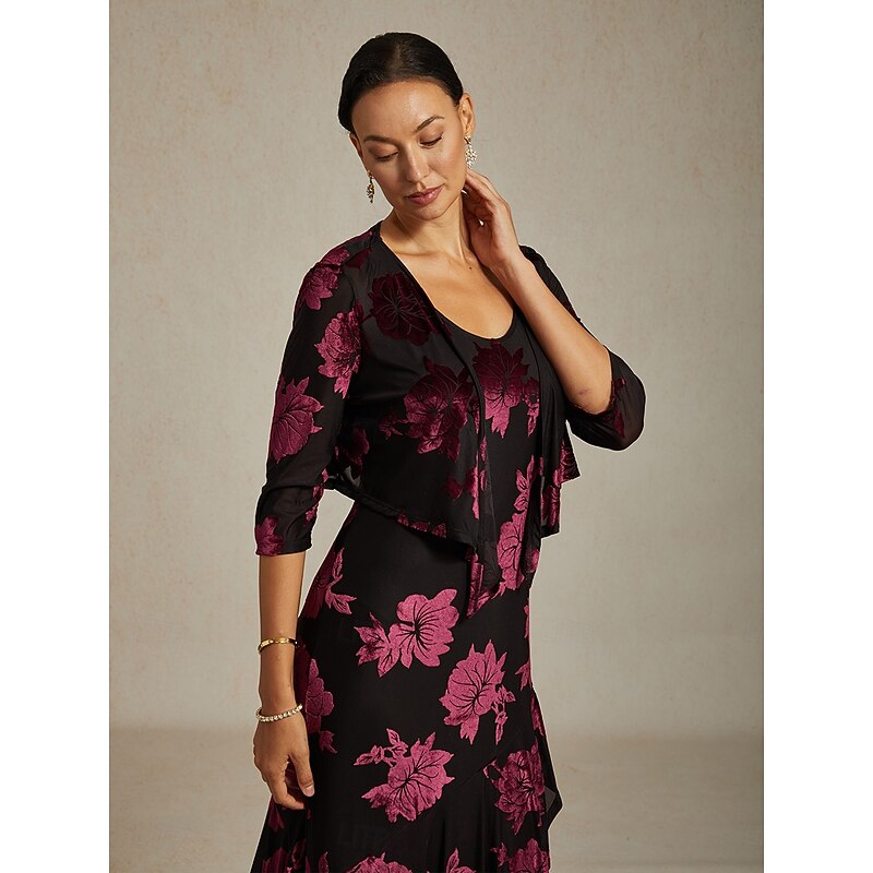 Women's Shrugs Floral Elegant Vintage 3/4 Length Sleeve V Neck Wedding Guest Party Evening Wear Evening Party Wine Fall Winter4