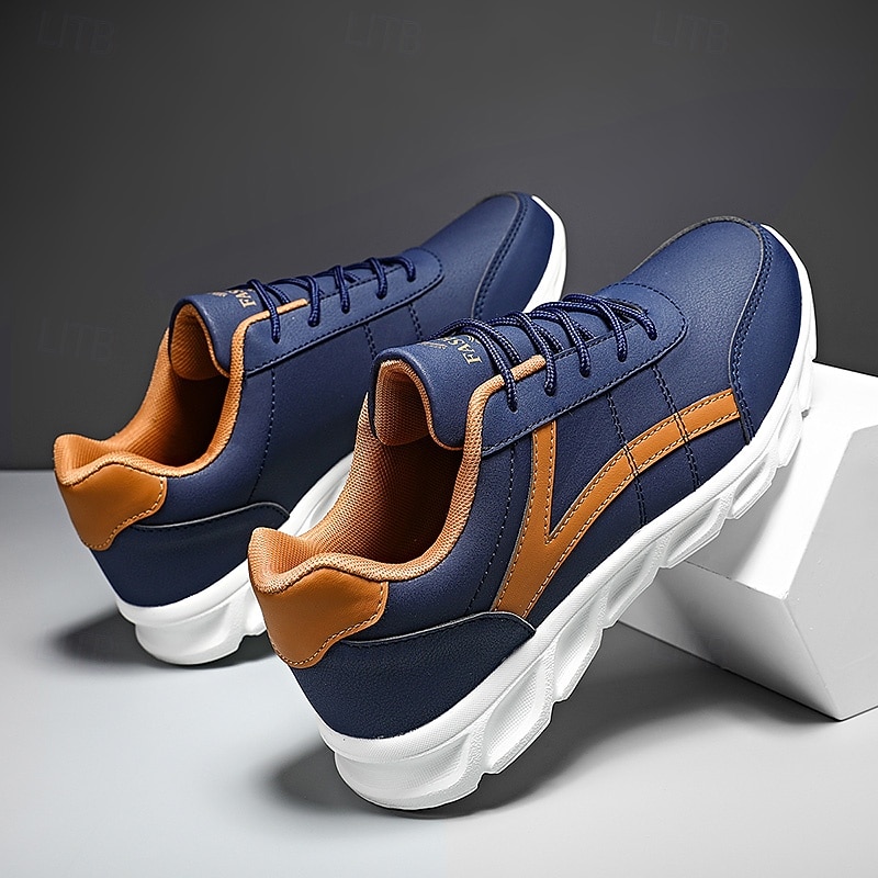 Men's Navy and Brown Casual Sneakers with Contrast Stripes, Comfortable Lightweight Walking Shoes for Travel, Streetwear and Daily Use2