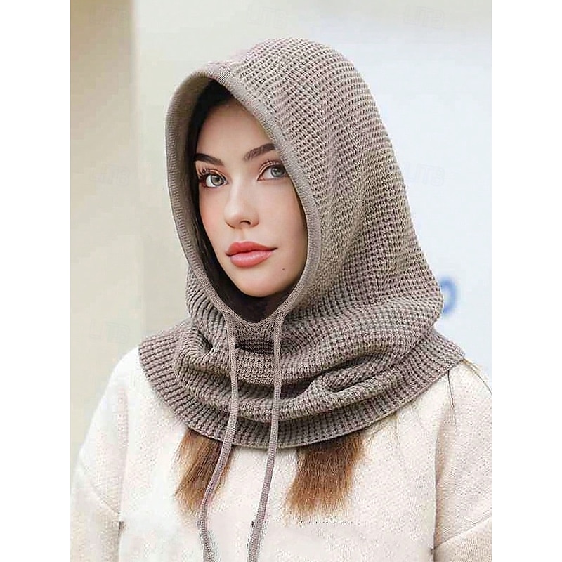 Women's Festive Knit Balaclava Hood Scarf – Drawstring Neck Warmer in Multiple Colors for Christmas & Ski Season2